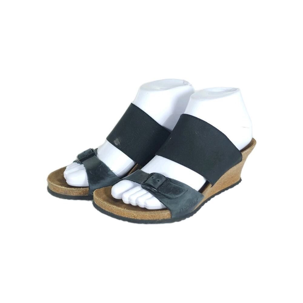 Birkenstock Papillio Women's Della US6 EU37 Black Leather Slip On Wedge Sandals